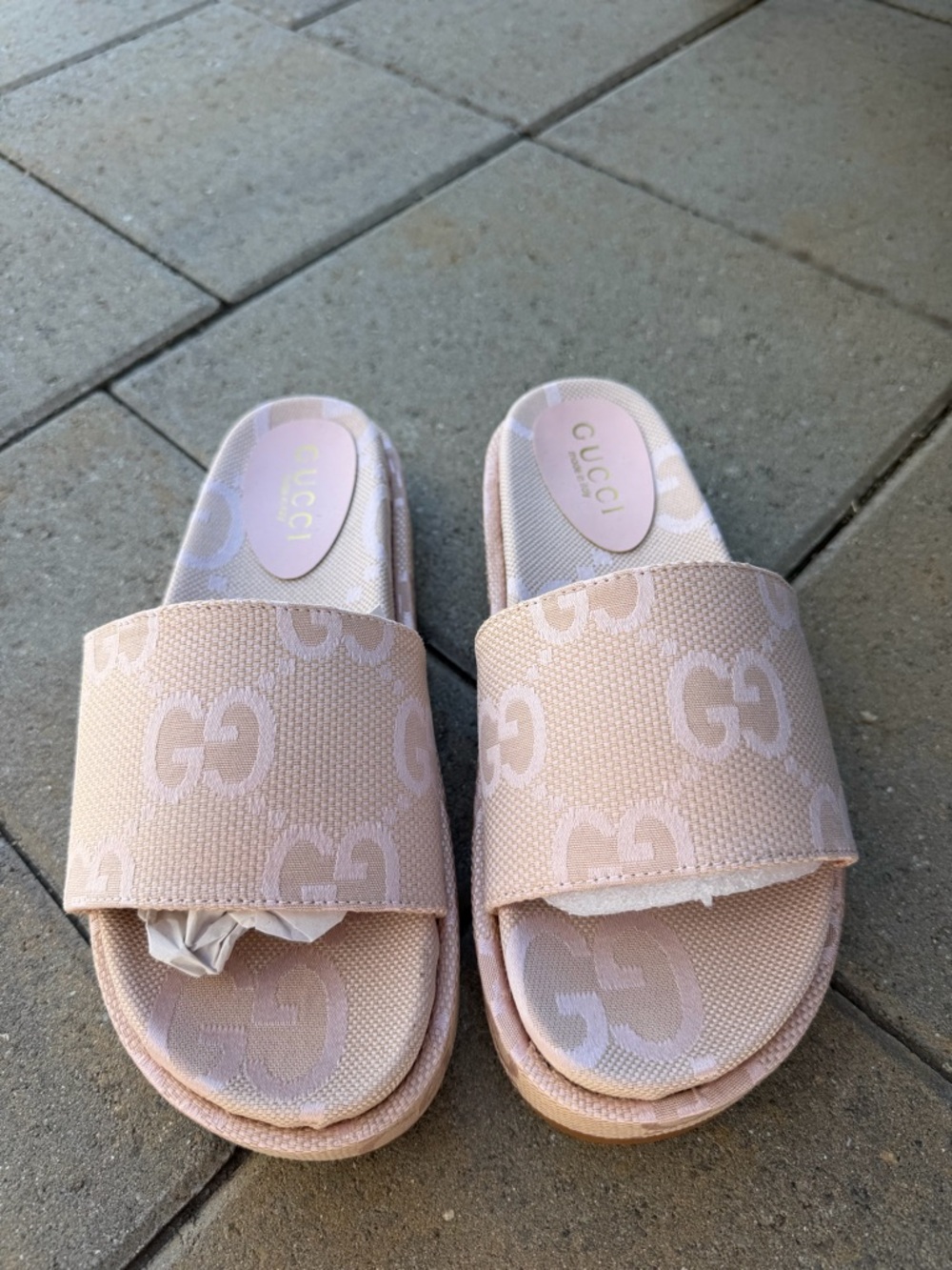 Denim  light pink GG Canvas Platform Slide sandals (NEW)